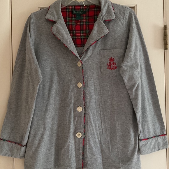 RALPH LAUREN Cotton Light Grey Long Sleeve Pajamas Woman Set Size US L - Picture 2 of 10